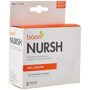 Boon Nursh Reusable Replacement Pouch with Collapsible Silicone Pouch Design – Everyday Baby Essentials – Stage 1 Slow Flow Bottles – Gray – 4 Oz(4 Ounce)