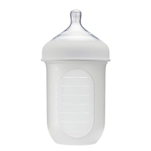Boon Nursh Reusable Silicone Baby Bottle with Collapsible Silicone Pouch Design – Everyday Baby Essentials – Stage 2 Medium Flow Baby Bottles – Gray – 8 Oz(1 Count (Pack of 1))
