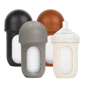 Boon Nursh Reusable Silicone Pouch Baby Bottles – Medium Flow Nipple – Silicone Baby Bottle Pouch and Nipple – Baby Feeding Essentials – Speckle – 3-6 Months – 4 Count – 8 Ounce