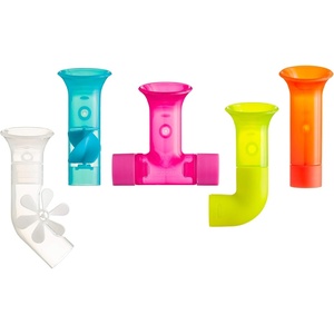 Boon Pipes Toddler Bath Toys – Bathtub Building Toys with Suction Cups – Toddler Sensory Toys and Bathtub Essentials – Multicolored – 5 Count – Kids Ages 12 Months and Up(Blue)