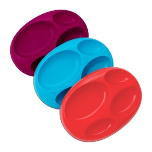 Boon Platter Edgeless Nonskid Divided Plate, Purple/Blue/Pink (Pack of 3)(Purple/Blue/pink)