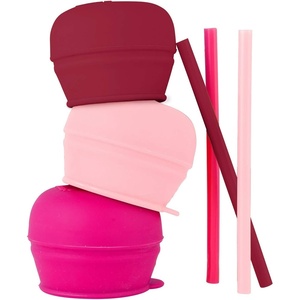 Boon SNUG Silicone Straw Sippy Cup – Set of 3 Lids, 3 Straws & Toddler Cup – Convert Kids Cups – Mint(Pink)