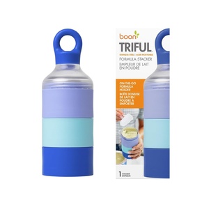 Boon Triful Baby Formula Dispenser On The Go – Insulated Stainless Steel Formula Containers with Stacking Design – Baby Bottle-Feeding Supplies for Travel – Pink(Blue)
