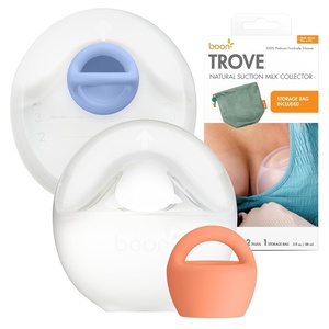 Boon Trove Silicone Manual Breast Pump – Passive Milk Collector with Plug – Hands Free Pumping for Nursing – Breastfeeding Essentials – Teal Plug – 1 Count(2 Count w/ Travel Pouch)