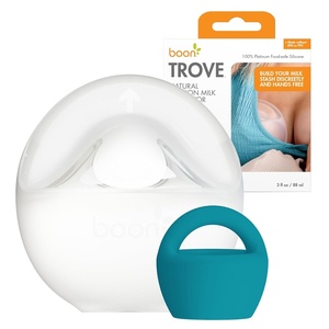 Boon Trove Silicone Manual Breast Pump – Passive Milk Collector with Plug – Hands Free Pumping for Nursing – Breastfeeding Essentials – Teal Plug – 1 Count(1 Count)