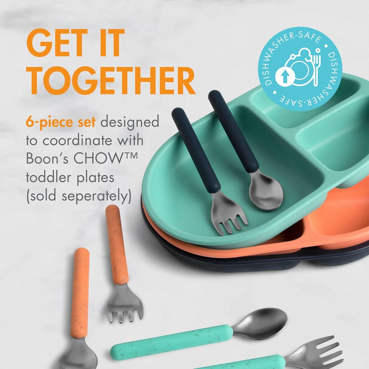 image:imageBoon Chow Silicone Plate Set 3 Unbreakable Divided Toddler Plates Baby Plates for 6 Months and Up Baby Led Weaning Supplies Mint MulticolorOrange