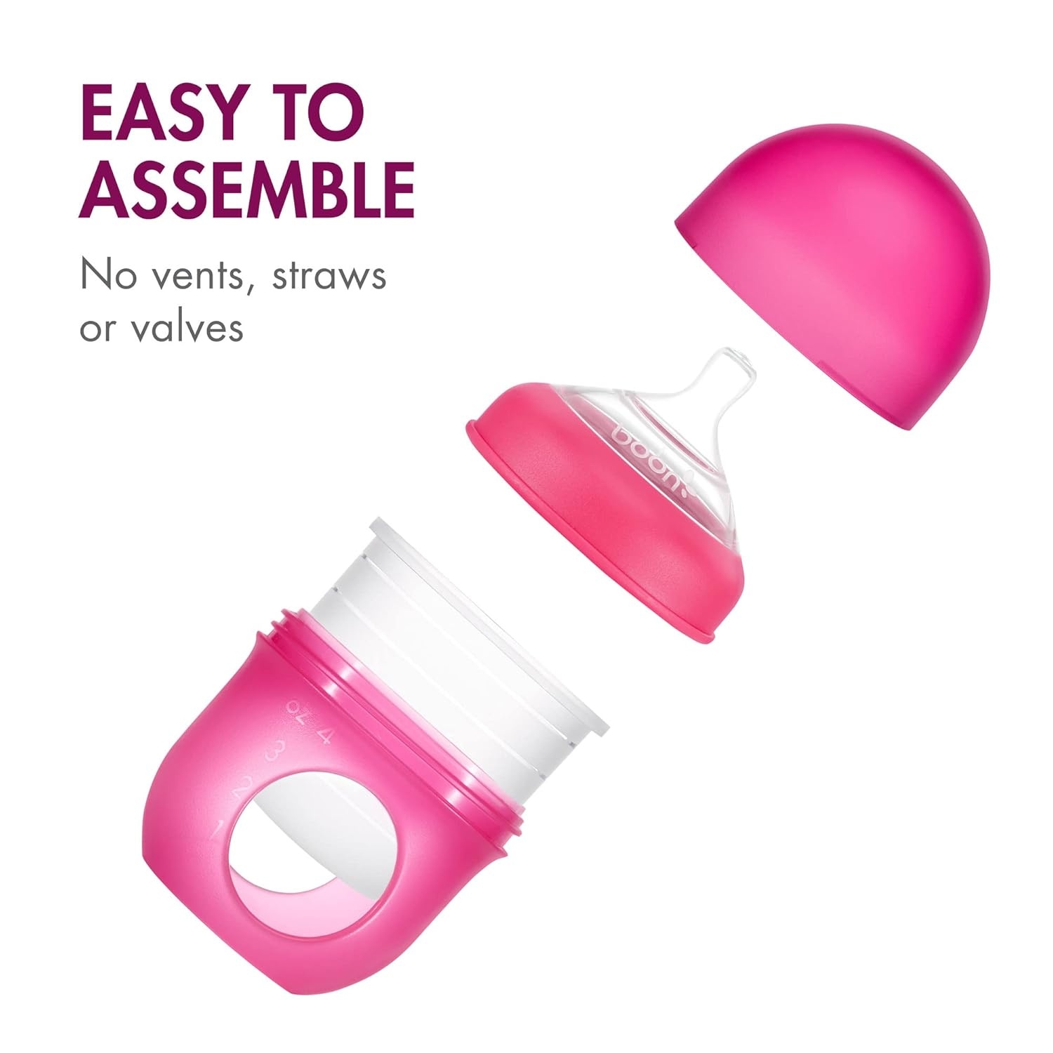 image:imageBoon Nursh Reusable Silicone Pouch Baby Bottles Slow Flow Nipple Silicone Baby Bottle Pouch and Nipple Baby Feeding Essentials Mint 03 Months 3 Count 4 OuncePink