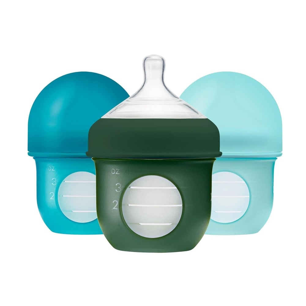image:imageBoon Nursh Reusable Silicone Pouch Baby Bottles Slow Flow Nipple Silicone Baby Bottle Pouch and Nipple Baby Feeding Essentials Mint 03 Months 3 Count 4 OunceBlue