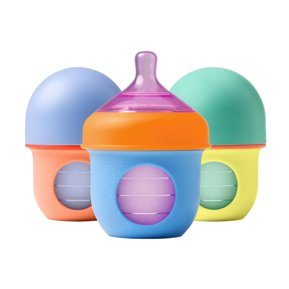 image:imageBoon Nursh Reusable Silicone Pouch Baby Bottles  Slow Flow Nipple  Silicone Baby Bottle Pouch and Nipple  Baby Feeding Essentials  Mint  03 Months  3 Count  4 OunceColor Block