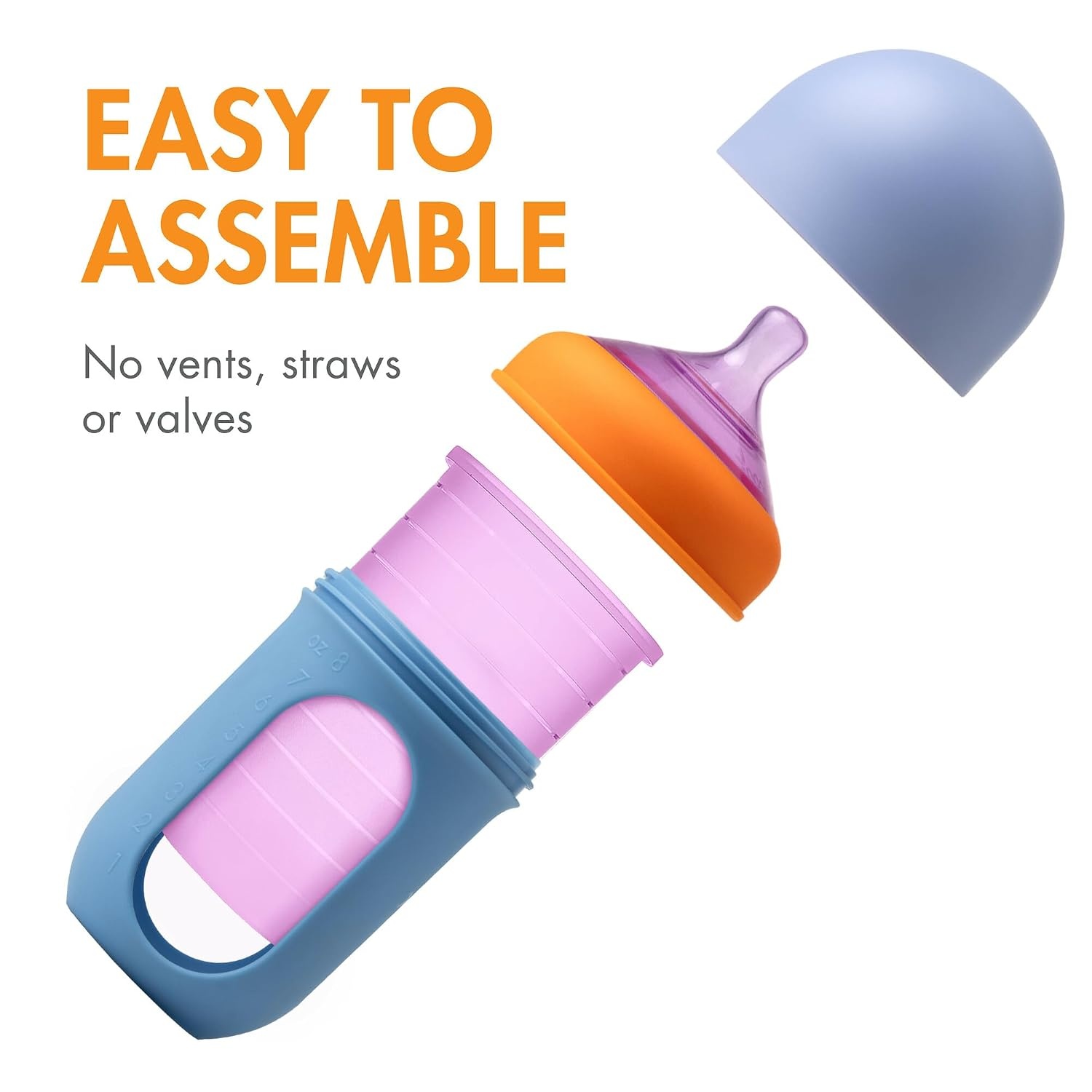 image:imageBoon Nursh Reusable Baby Bottle with Silicone Pouch Design Bundle Stage 2 Medium Flow 8 Oz Baby Bottles Silicone Straw Sippy Cup Conversion Lids for Nursh Bottles 2 Count